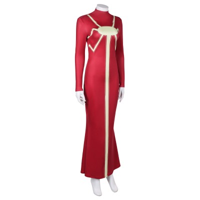 Madam Web Women Red Printed Dress Suit Cosplay Costume Halloween Carnival Outfit