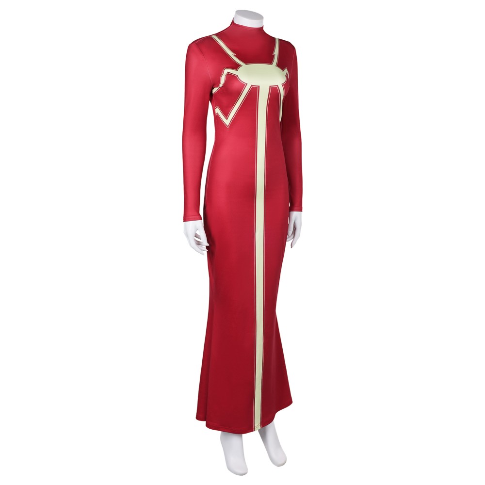 Madam Web Women Red Printed Dress Suit Cosplay Costume Halloween Carnival Outfit