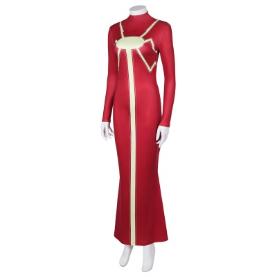 Madam Web Women Red Printed Dress Suit Cosplay Costume Halloween Carnival Outfit