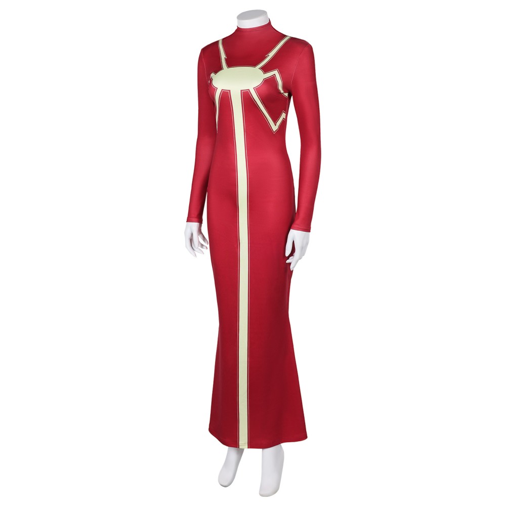 Madam Web Women Red Printed Dress Suit Cosplay Costume Halloween Carnival Outfit
