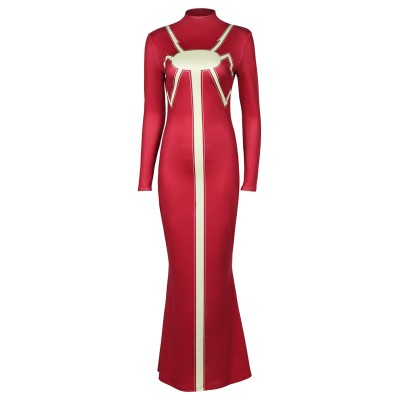 Madam Web Women Red Printed Dress Suit Cosplay Costume Halloween Carnival Outfit