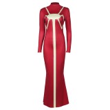 Madam Web Women Red Printed Dress Suit Cosplay Costume Halloween Carnival Outfit
