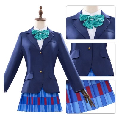 Costume de cosplay de l'uniforme scolaire bleu de Minami Kotori de LoveLive pour femmes, tenue de carnaval d'Halloween