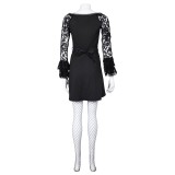 Lisa Frankenstein 2024 Misty Long Sleeve A Line Short Lace Dress Suit Cosplay Costume Halloween Carnival Outfit