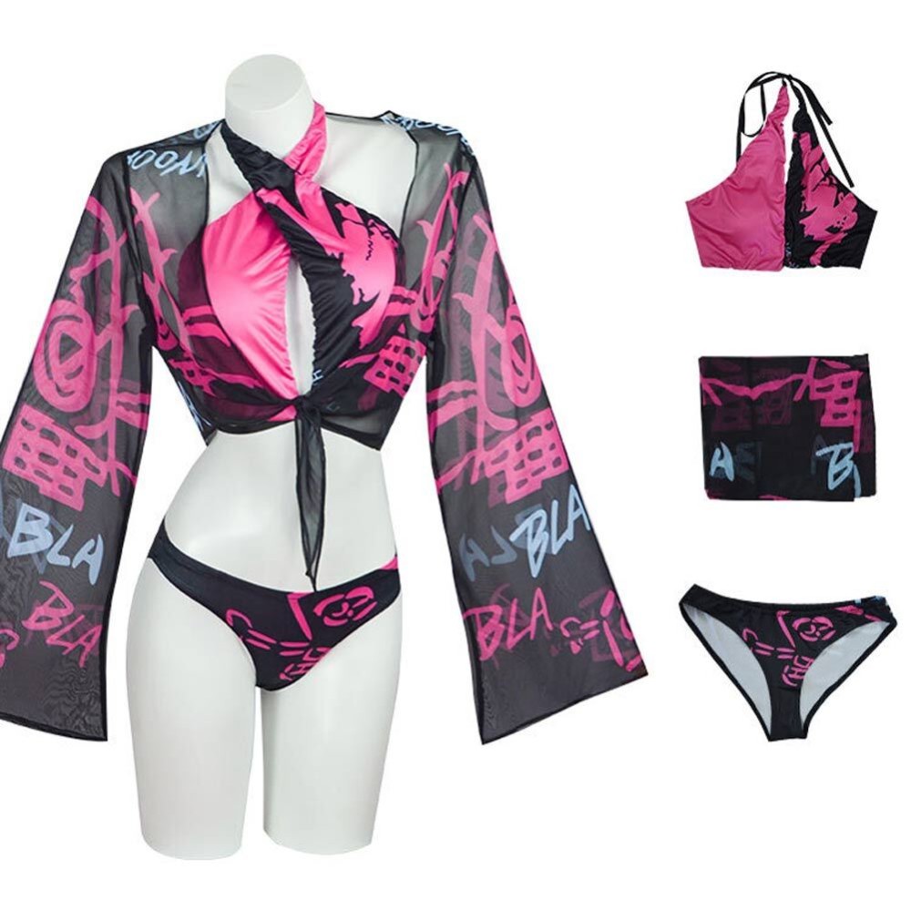 League of Legends Jinx Swimsuit Cosplay Costume Halloween Carnival Outfit