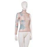 League of Legends Jinx Blue Tatto Printed Top Cosplay Costume Halloween Carnival Outfit
