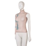 League of Legends Jinx Blue Tatto Printed Top Cosplay Costume Halloween Carnival Outfit