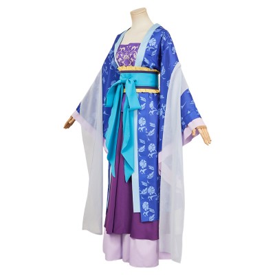 Lady Lihua Blue Printed Hanfu Party Cosplay Costume Halloween Carnival Outfit