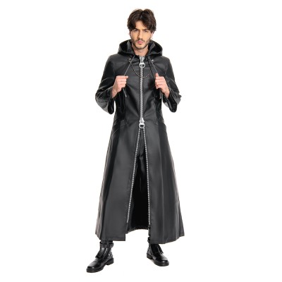 Kingdom Hearts III-office Black Leather Coat Uniform Cosplay Costume Halloween Carnival