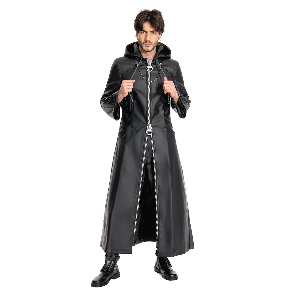 Kingdom Hearts III-office Black Leather Coat Uniform Cosplay Costume Halloween Carnival