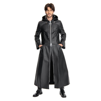 Kingdom Hearts III-office Black Leather Coat Uniform Cosplay Costume Halloween Carnival