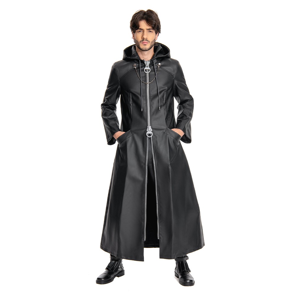 Kingdom Hearts III-office Black Leather Coat Uniform Cosplay Costume Halloween Carnival