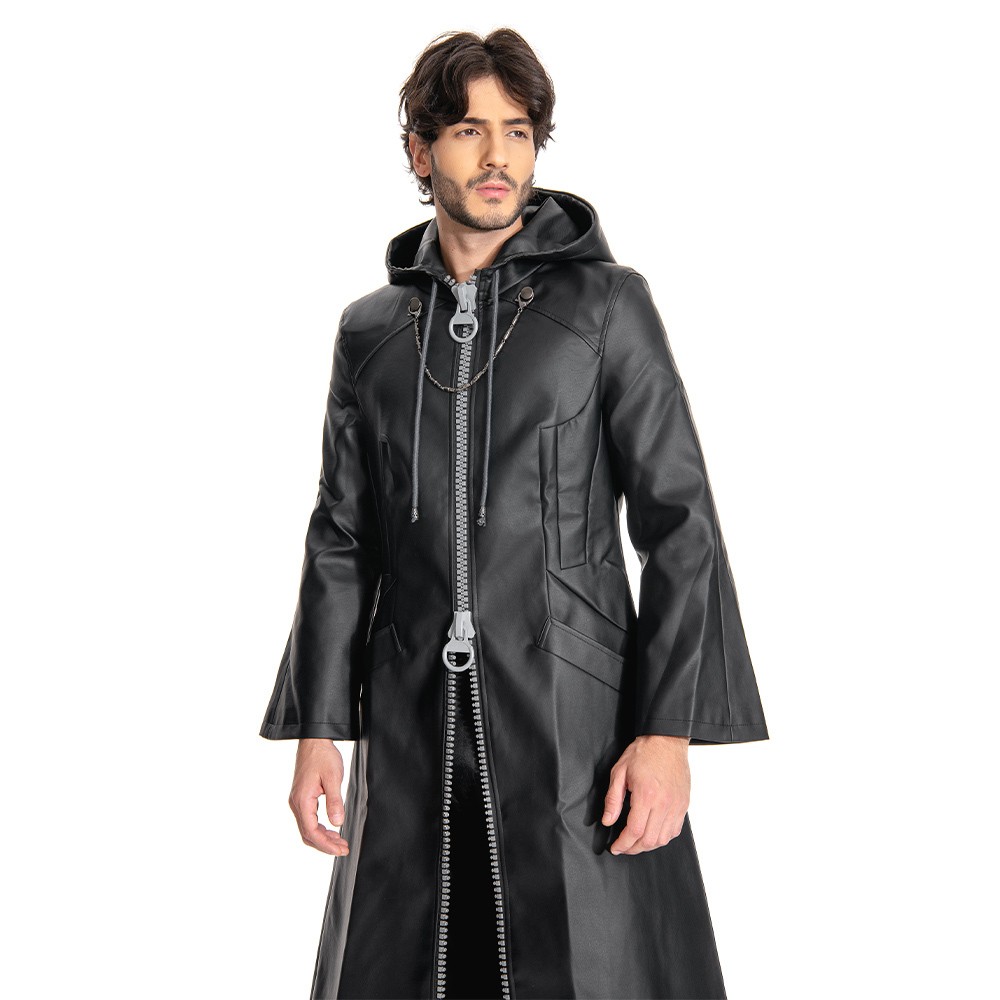 Kingdom Hearts III-office Black Leather Coat Uniform Cosplay Costume Halloween Carnival