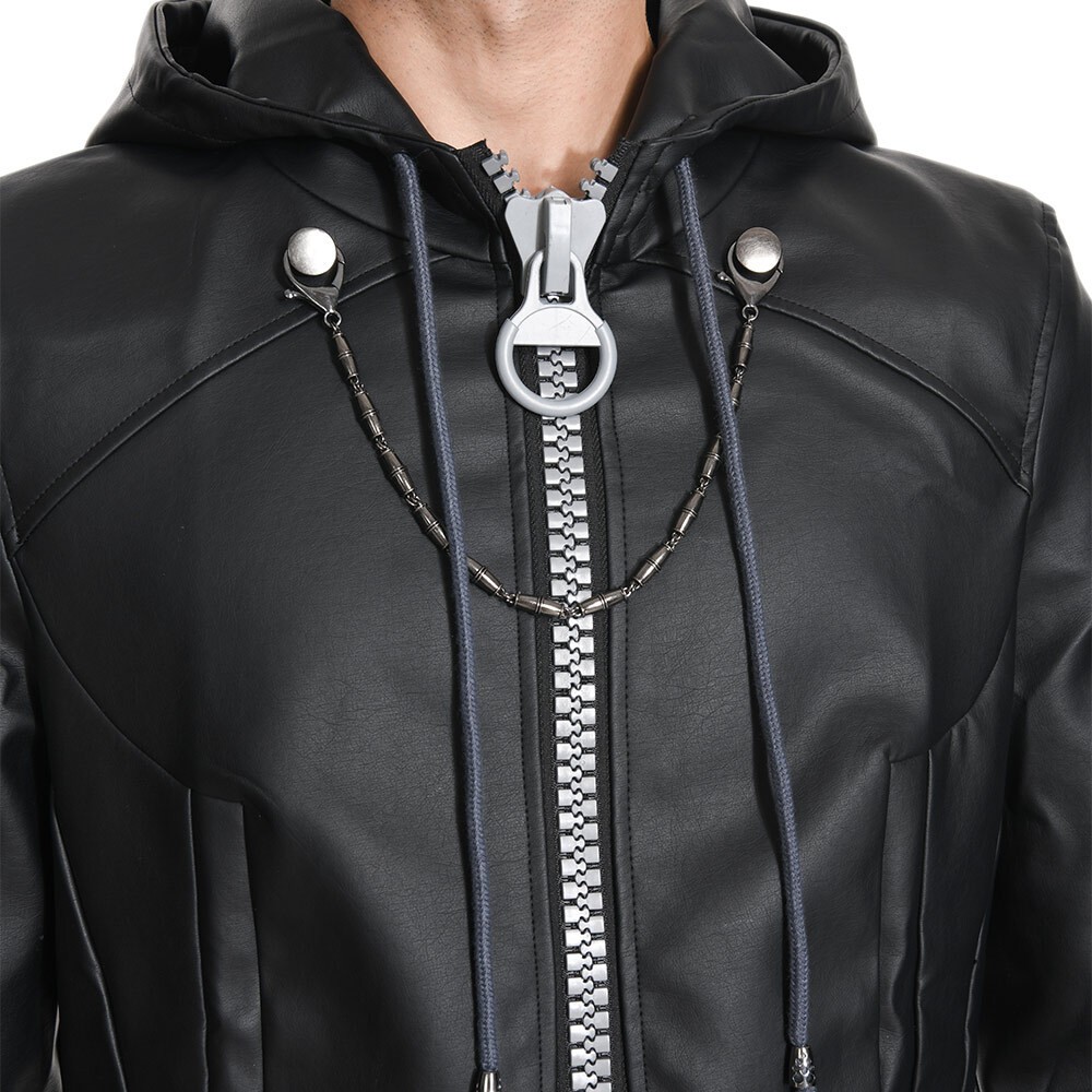 Kingdom Hearts III-office Black Leather Coat Uniform Cosplay Costume Halloween Carnival