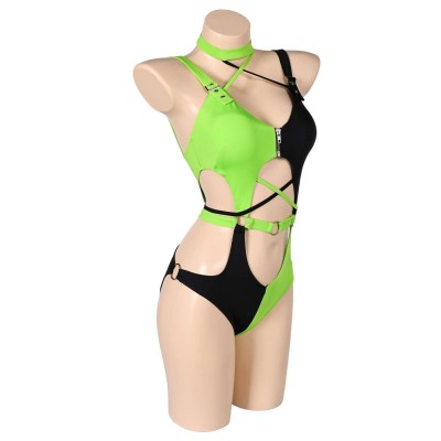 Kim Possible Shego Women Green Sexy Swimsuit Suit Cosplay Costume Halloween Carnival Outfit