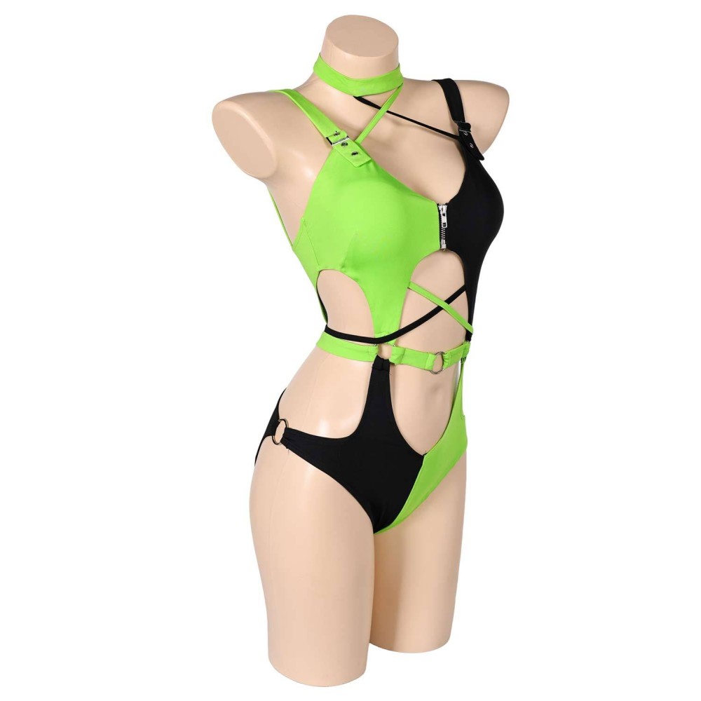 Kim Possible Shego Women Green Sexy Swimsuit Suit Cosplay Costume Halloween Carnival Outfit