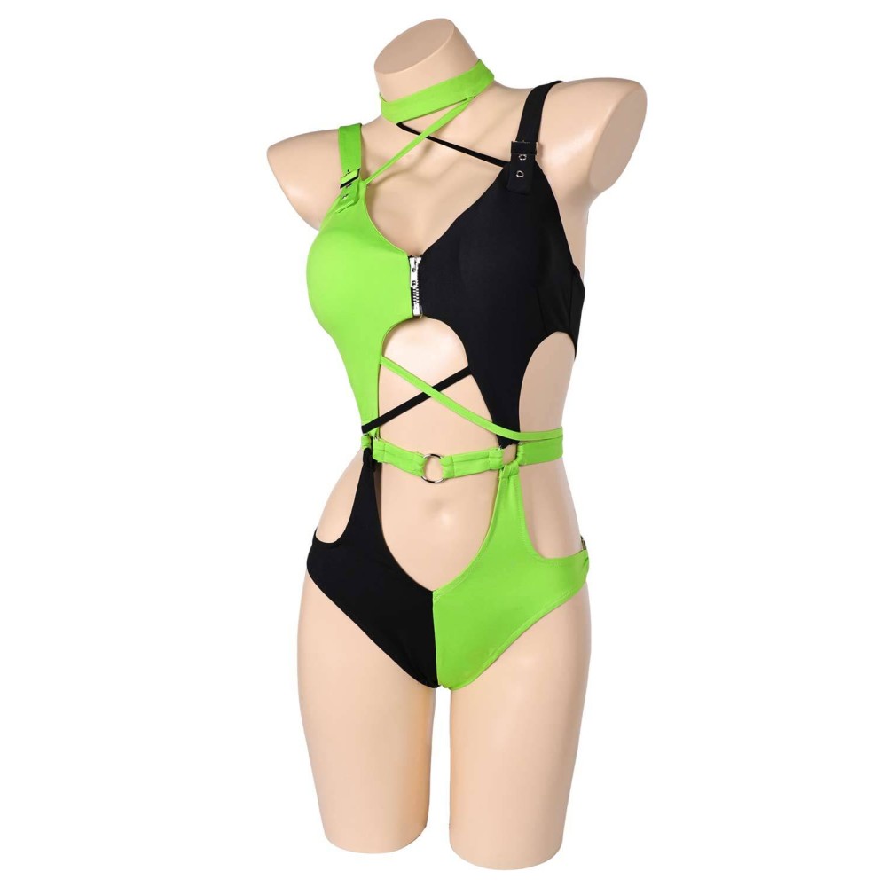 Kim Possible Shego Women Green Sexy Swimsuit Suit Cosplay Costume Halloween Carnival Outfit