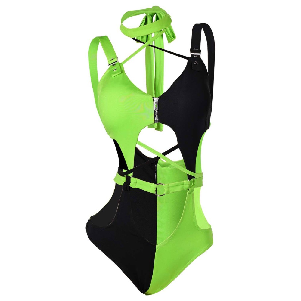 Kim Possible Shego Women Green Sexy Swimsuit Suit Cosplay Costume Halloween Carnival Outfit