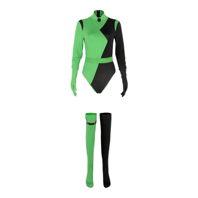 Kim Possible Shego Green Suit Cosplay Costume Halloween Carnival Outfit
