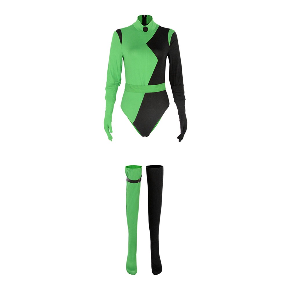 Kim Possible Shego Green Suit Cosplay Costume Halloween Carnival Outfit