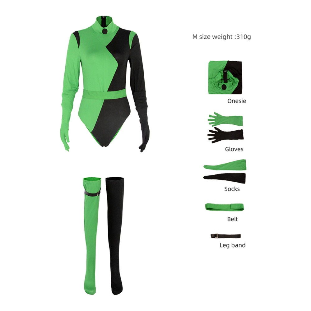Kim Possible Shego Green Suit Cosplay Costume Halloween Carnival Outfit
