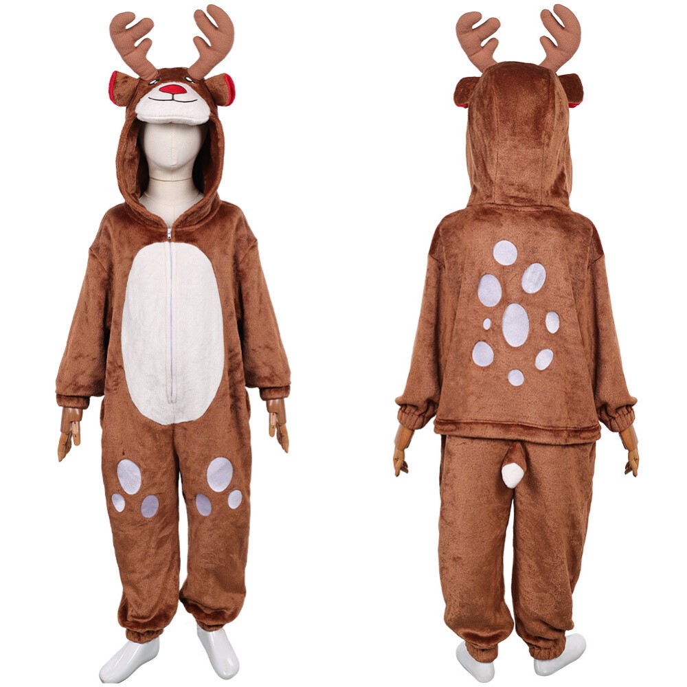 Kid Children Reindeer Flannel Onesie Pajamas Christmas Party Cosplay Costume Halloween Carnival