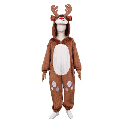 Kid Children Reindeer Flannel Onesie Pajamas Christmas Party Cosplay Costume Halloween Carnival