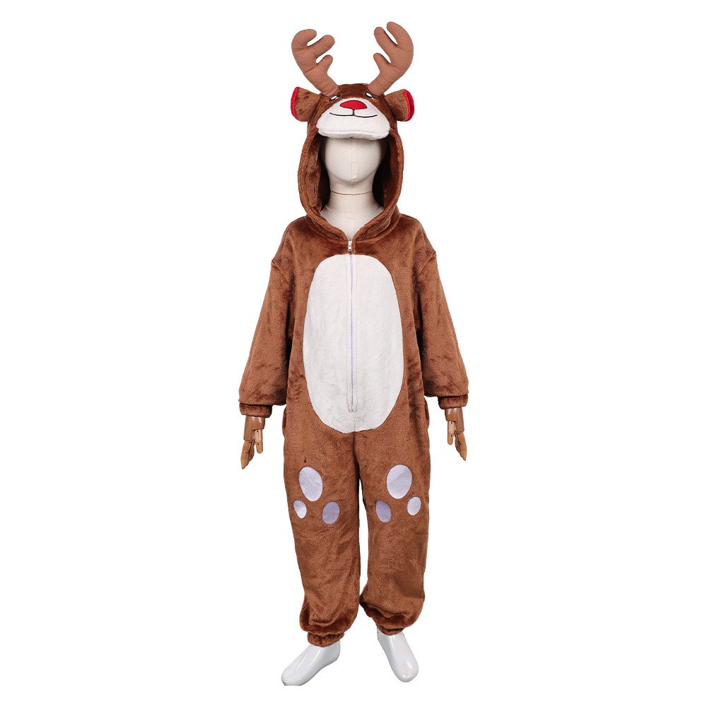 Kid Children Reindeer Flannel Onesie Pajamas Christmas Party Cosplay Costume Halloween Carnival