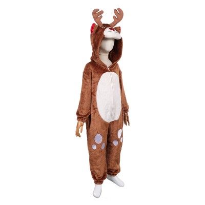 Kid Children Reindeer Flannel Onesie Pajamas Christmas Party Cosplay Costume Halloween Carnival