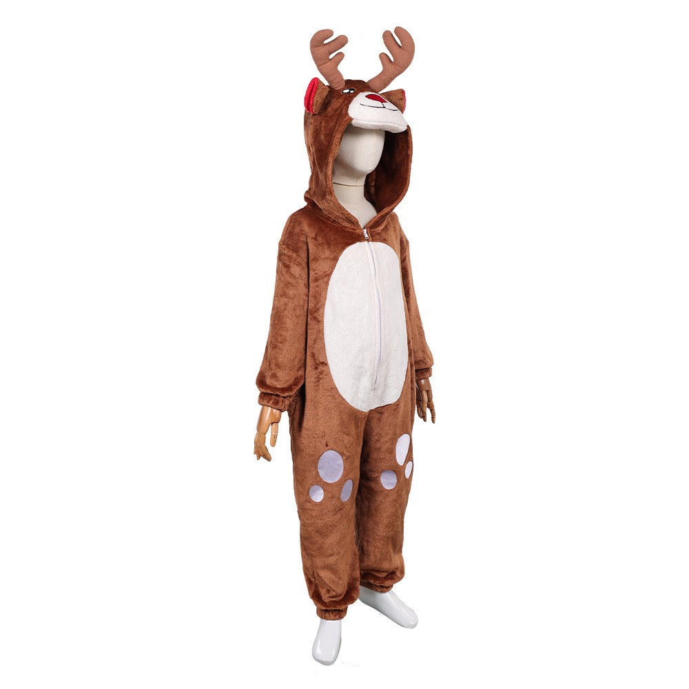 Kid Children Reindeer Flannel Onesie Pajamas Christmas Party Cosplay Costume Halloween Carnival