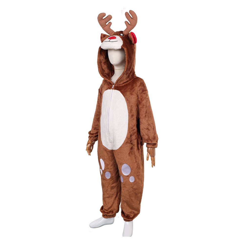 Kid Children Reindeer Flannel Onesie Pajamas Christmas Party Cosplay Costume Halloween Carnival