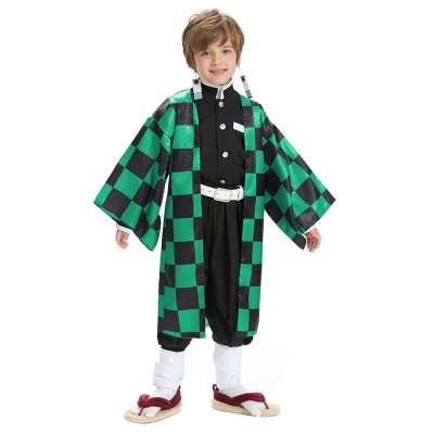 Kamado Tanjirou Kids Kimono Suit Cosplay Costume Halloween Carnival Outfit