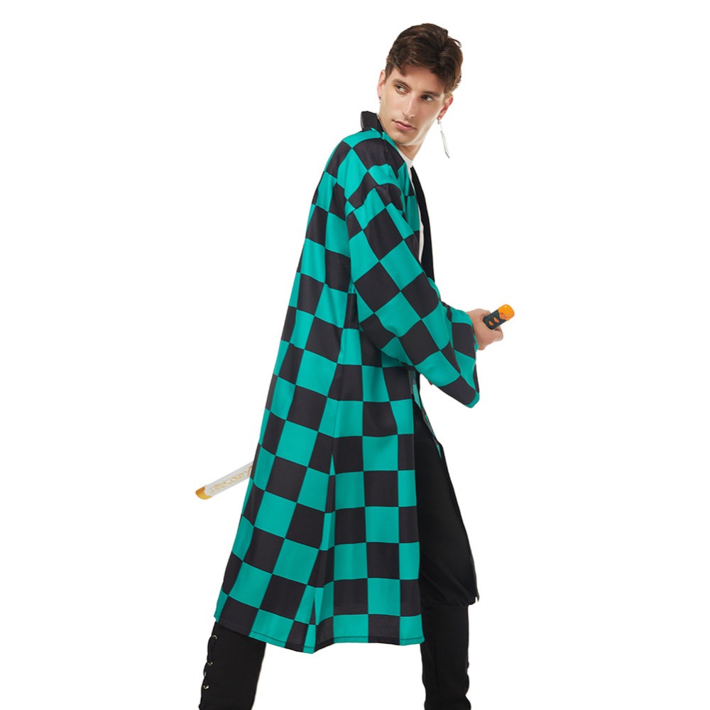 Kamado Tanjirou Suit with Earrings Belt Cosplay Costume Halloween Carnival