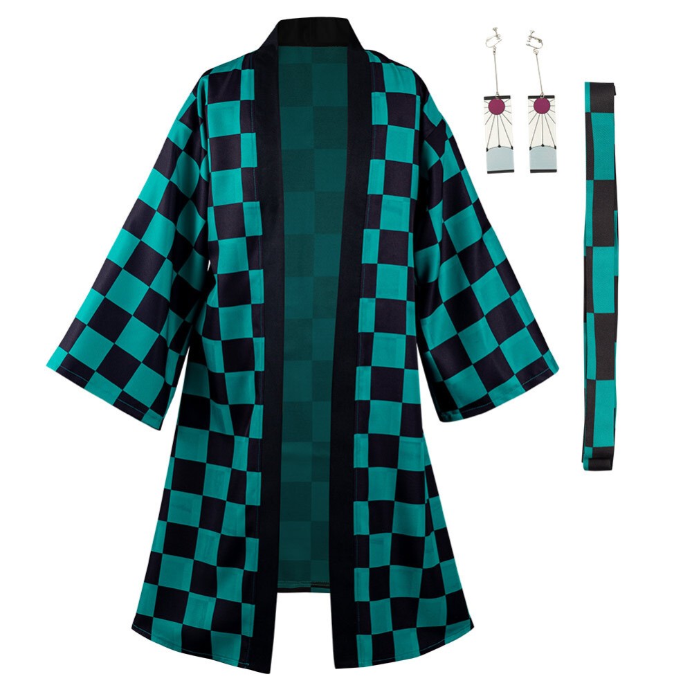 Kamado Tanjirou Suit with Earrings Belt Cosplay Costume Halloween Carnival