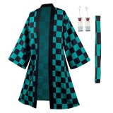 Kamado Tanjirou Suit with Earrings Belt Cosplay Costume Halloween Carnival