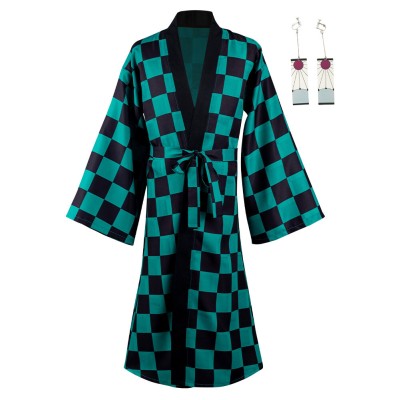 Kamado Tanjirou Suit with Earrings Belt Cosplay Costume Halloween Carnival