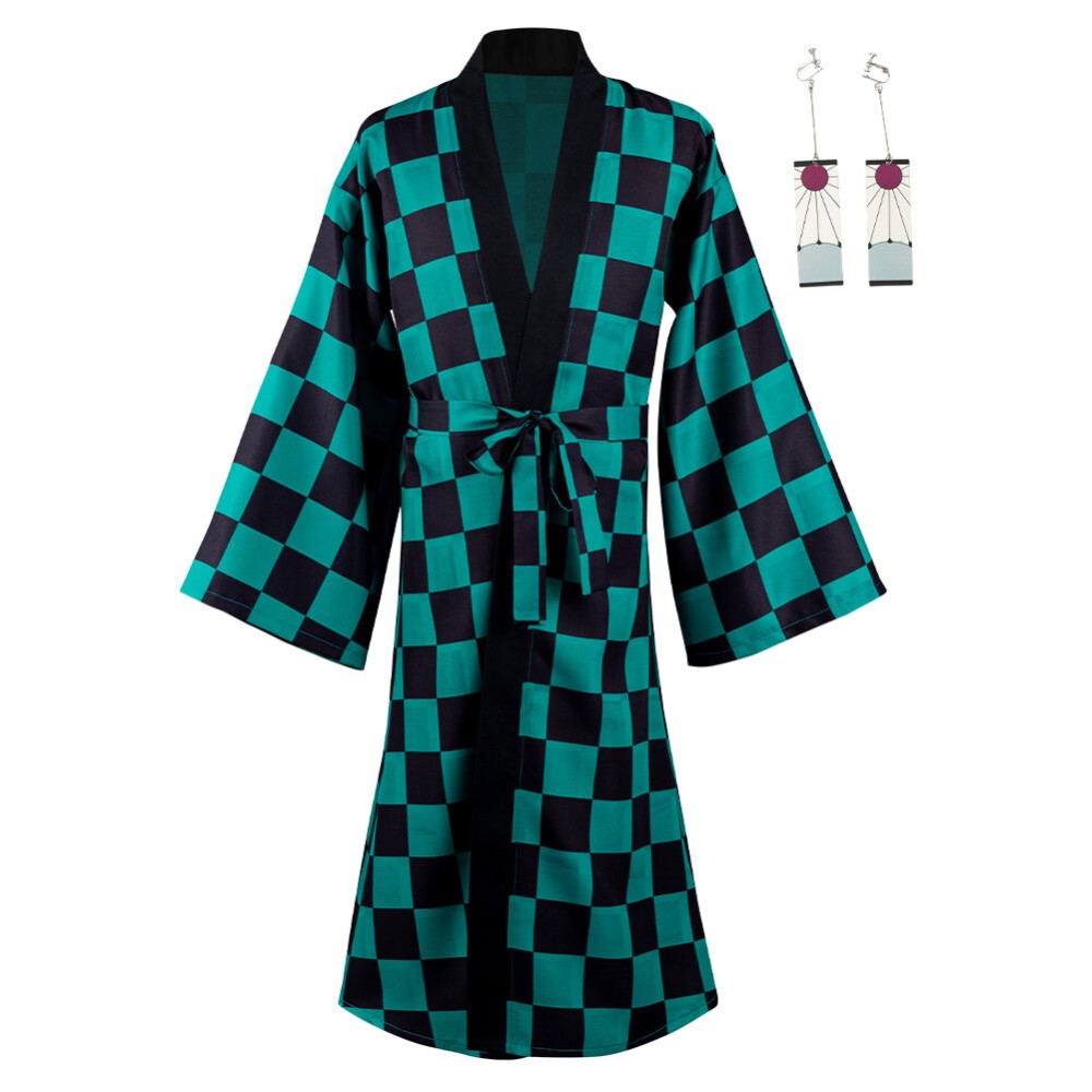 Kamado Tanjirou Suit with Earrings Belt Cosplay Costume Halloween Carnival