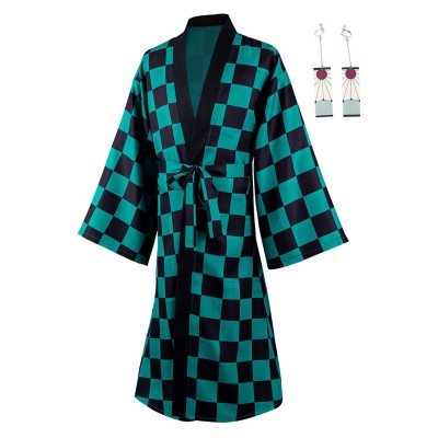 Kamado Tanjirou Suit with Earrings Belt Cosplay Costume Halloween Carnival