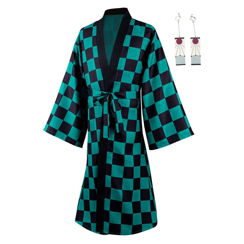 Kamado Tanjirou Suit with Earrings Belt Cosplay Costume Halloween Carnival