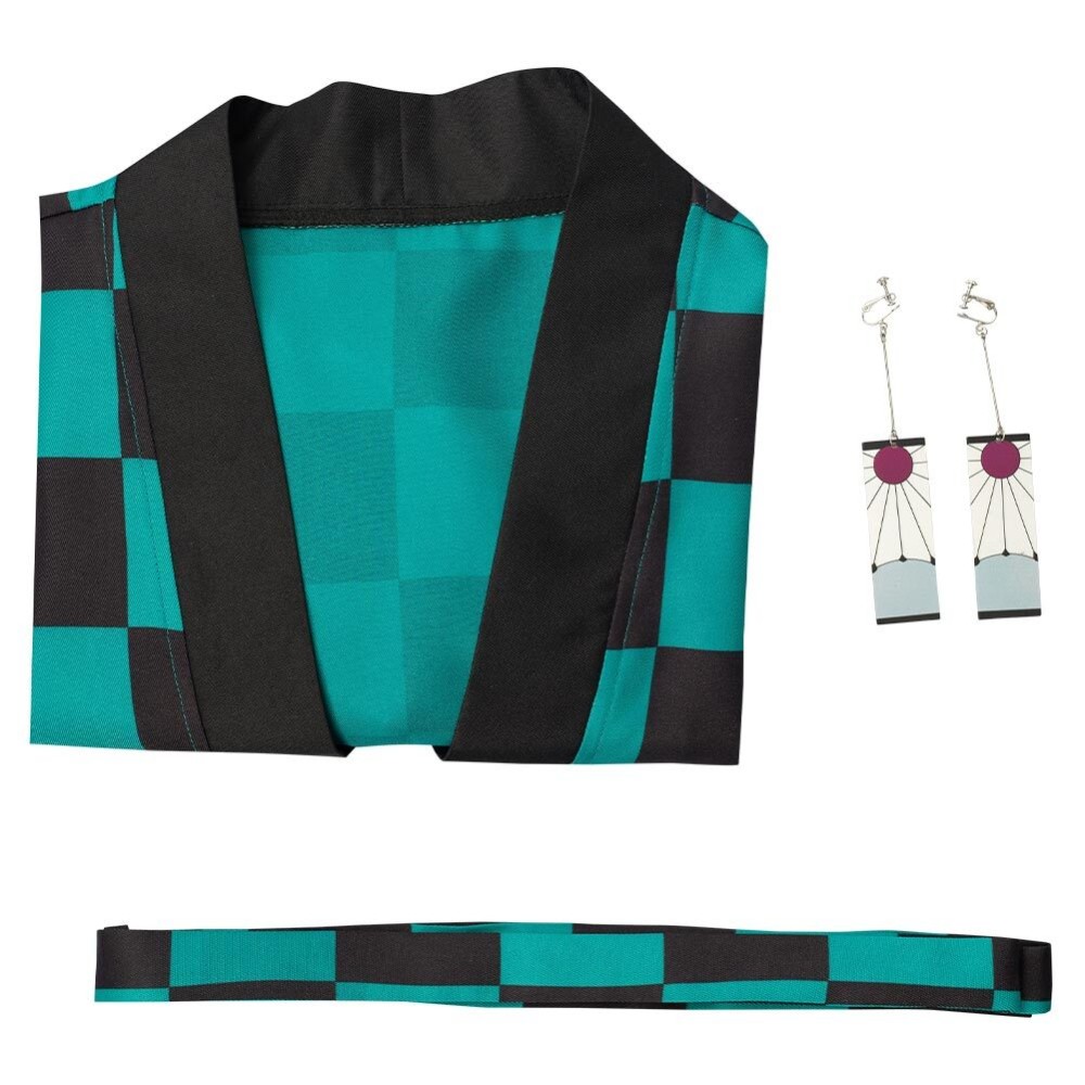 Kamado Tanjirou Suit with Earrings Belt Cosplay Costume Halloween Carnival