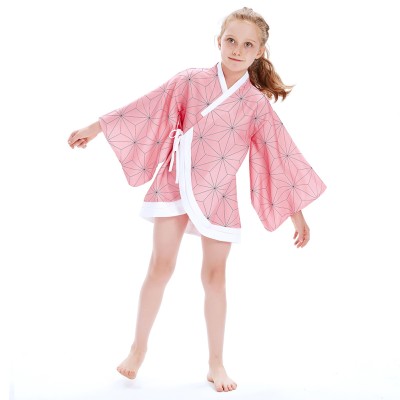 Kamado Nezuko Kimono Coat for Kids Children Cosplay Costume Halloween Carnival