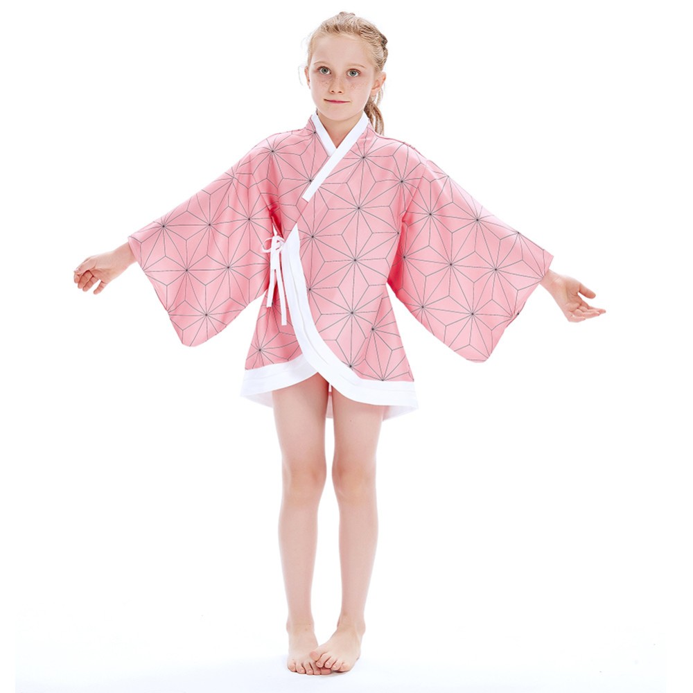 Kamado Nezuko Kimono Coat for Kids Children Cosplay Costume Halloween Carnival