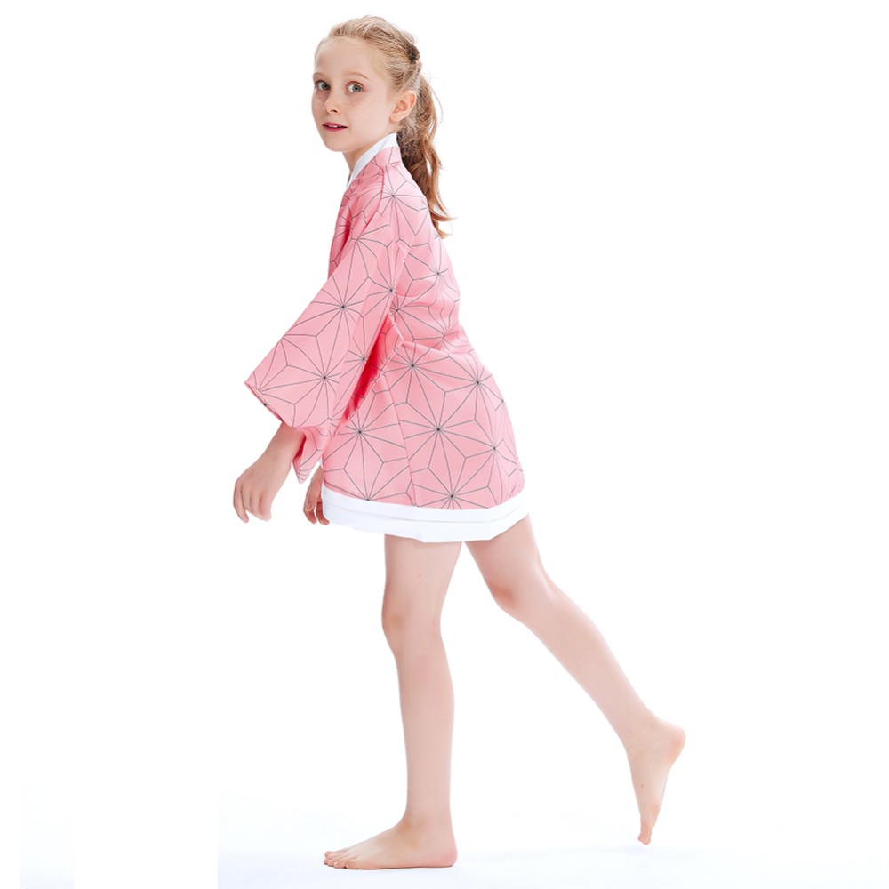 Kamado Nezuko Kimono Coat for Kids Children Cosplay Costume Halloween Carnival
