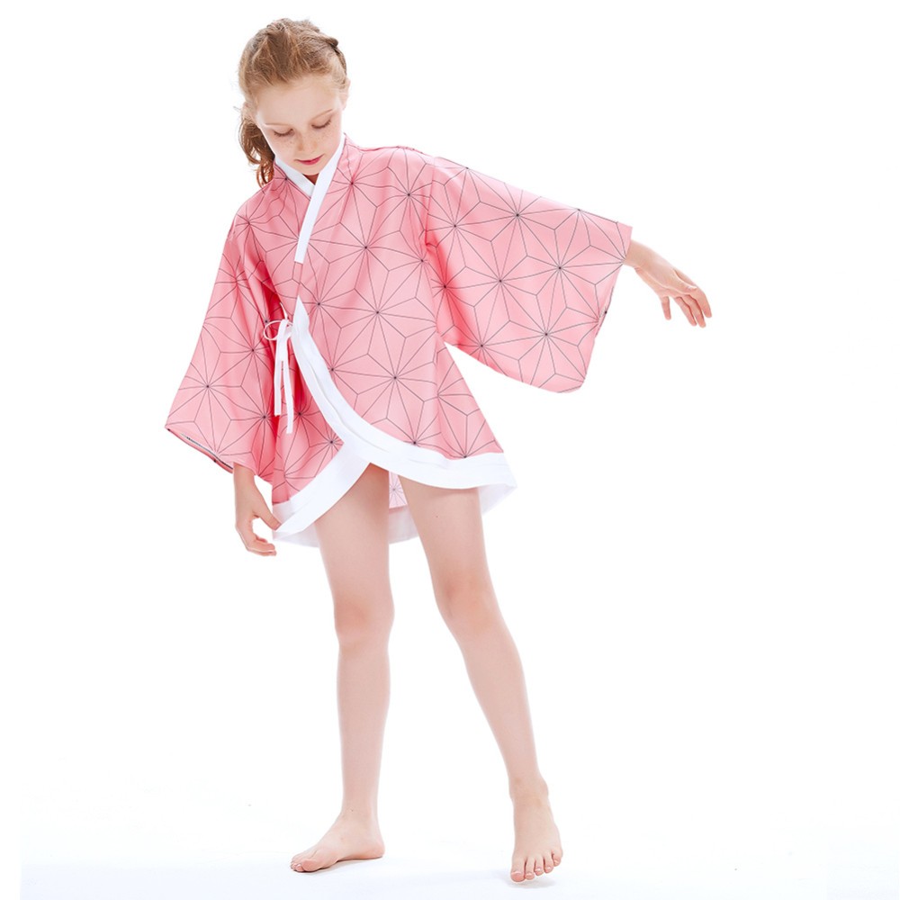 Kamado Nezuko Kimono Coat for Kids Children Cosplay Costume Halloween Carnival