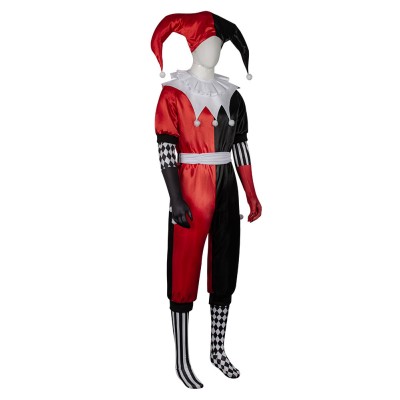 Joker Harry Quinn Red and Black Jumpsuit Unisex Cosplay Costume Halloween Carnival Outfit