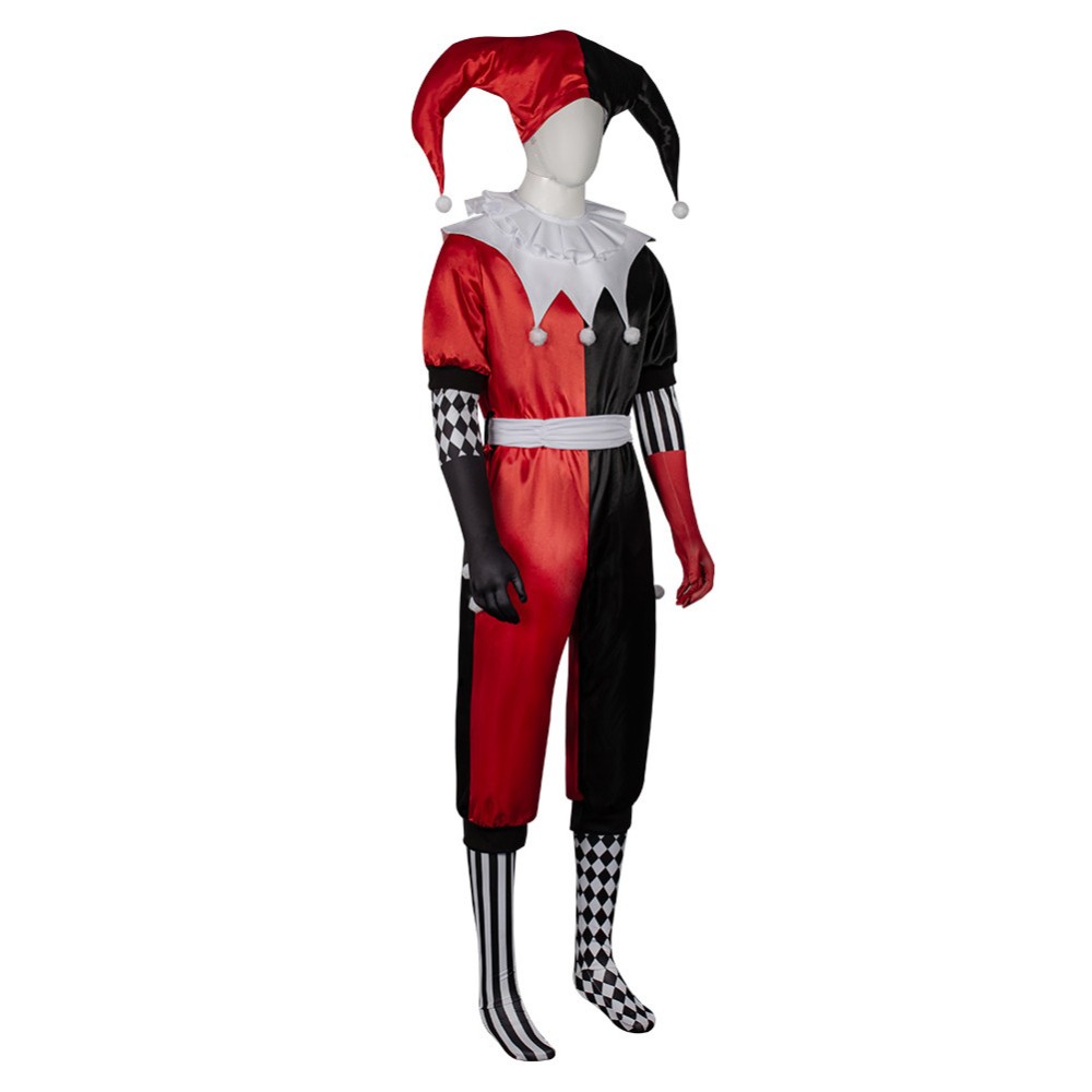 Joker Harry Quinn Red and Black Jumpsuit Unisex Cosplay Costume Halloween Carnival Outfit