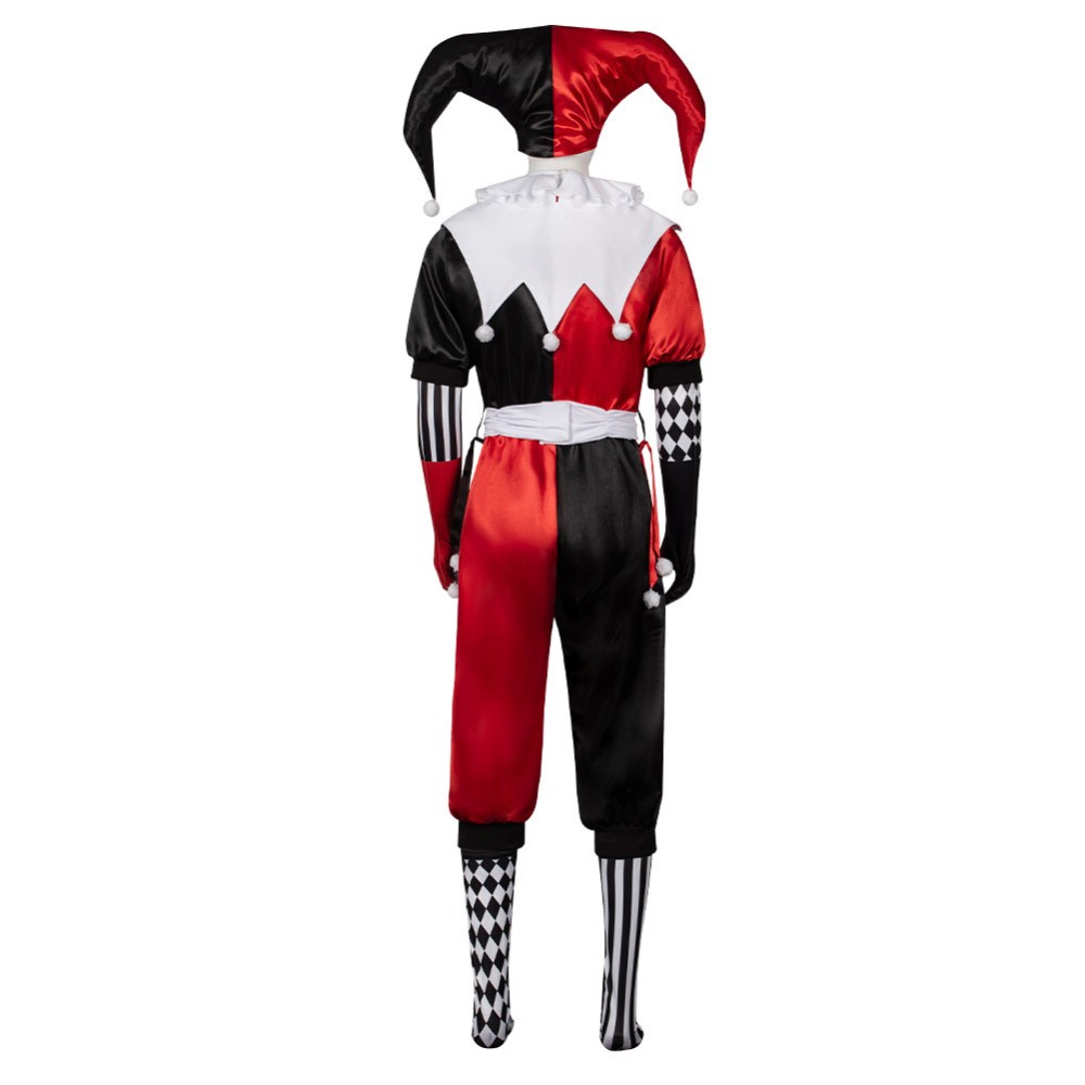 Joker Harry Quinn Red and Black Jumpsuit Unisex Cosplay Costume Halloween Carnival Outfit