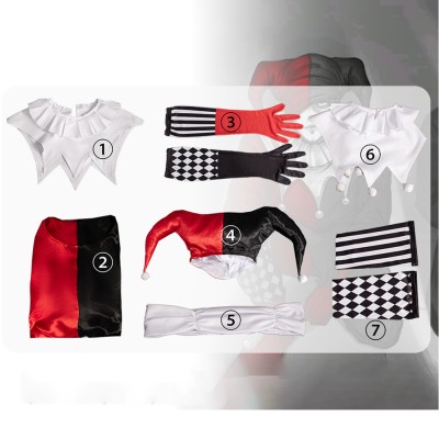 Joker Harry Quinn Red and Black Jumpsuit Unisex Cosplay Costume Halloween Carnival Outfit