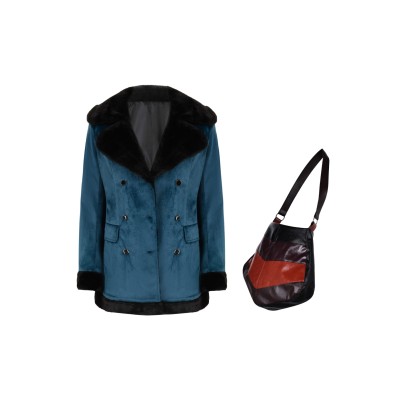 Joker: Folie à Deux (2024) Harley Quinn Women Blue Velvet Coat Suit Cosplay Costume Halloween Carnival Outfit