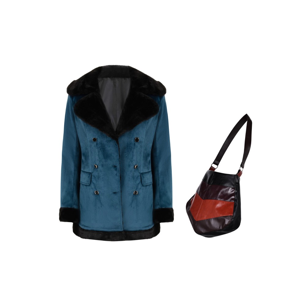 Joker: Folie à Deux (2024) Harley Quinn Women Blue Velvet Coat Suit Cosplay Costume Halloween Carnival Outfit